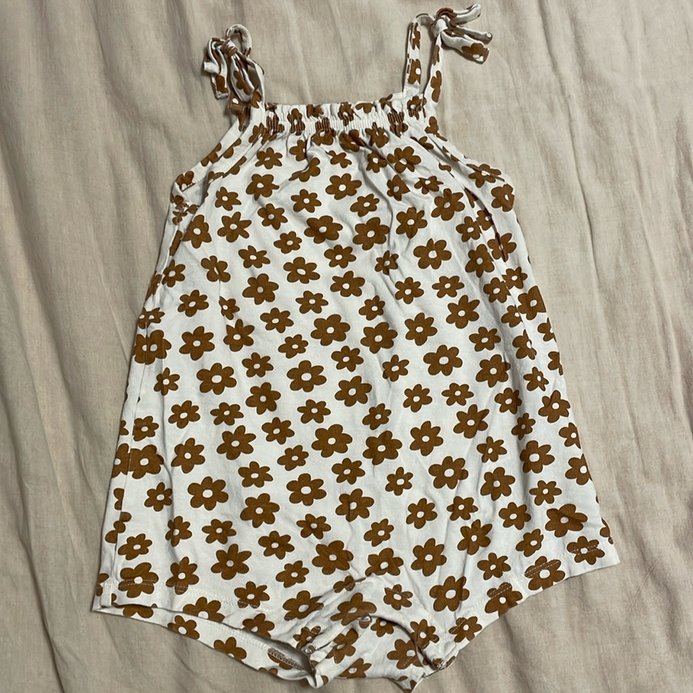 Old Navy White and Brown Floral Tie-Strap Romper